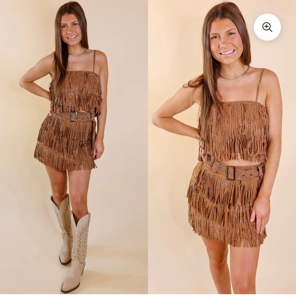 Fringe Tan Skirt Set
